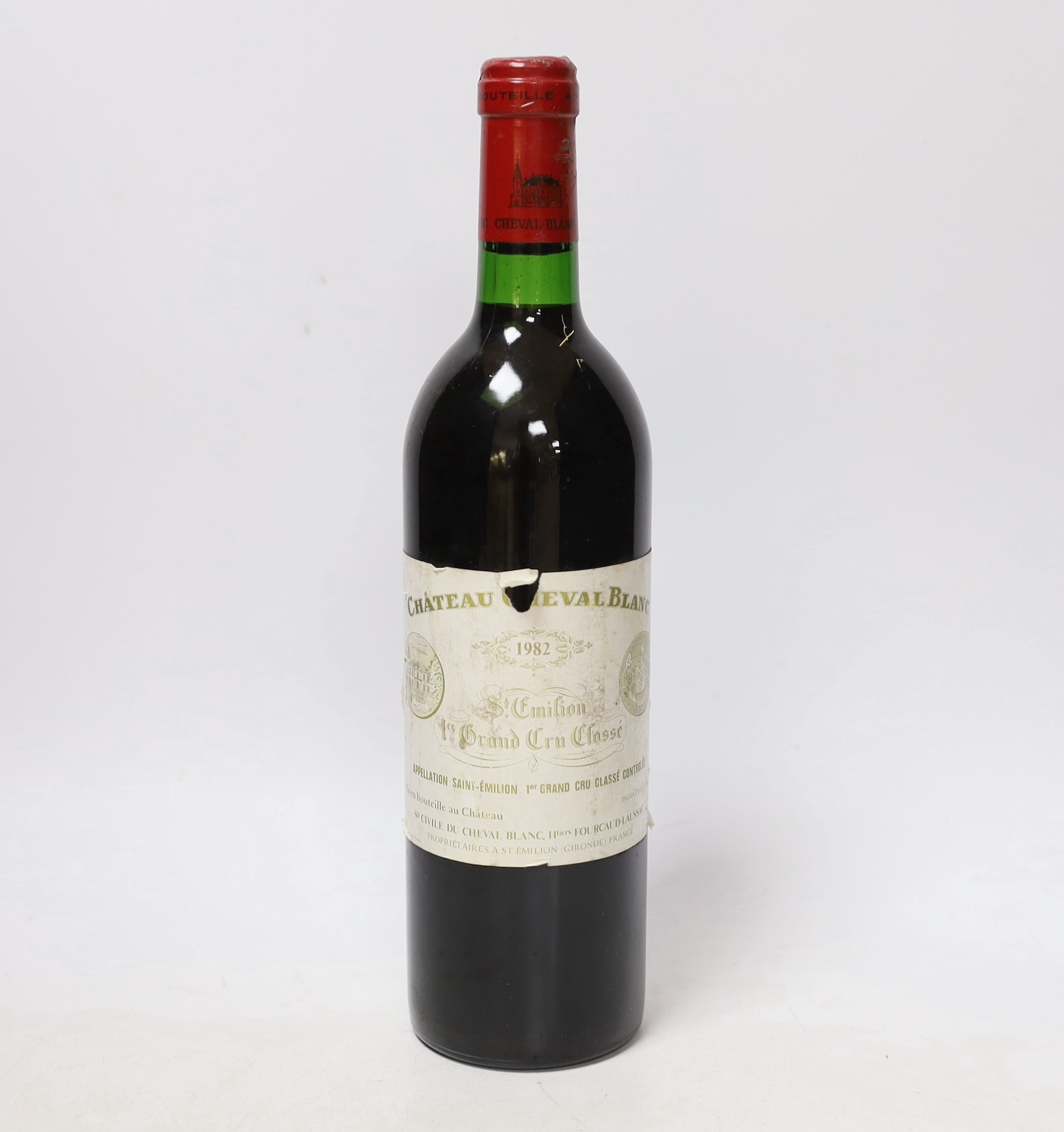 A bottle of Chateau Cheval Blanc St Emilion 1982 wine